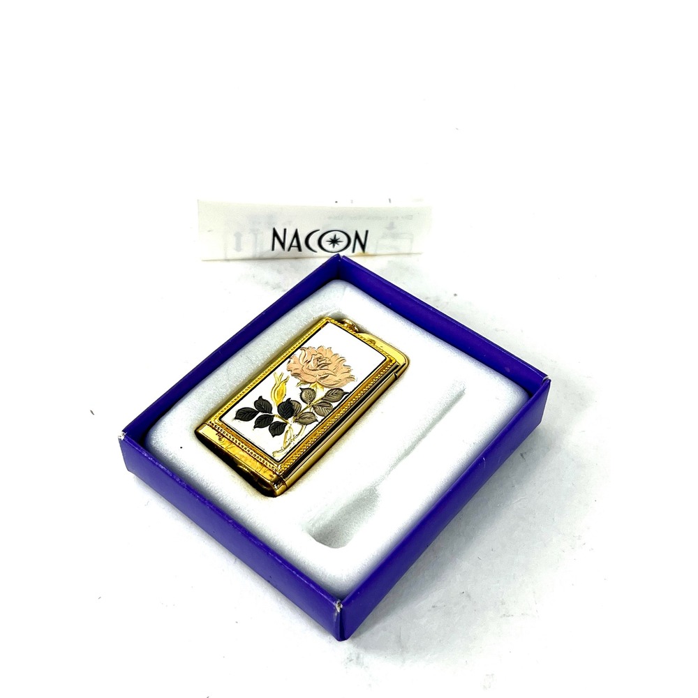 Vintage Nacon Perfume Spray Atomizer Gold Tone Embossed Rose Floral with Box